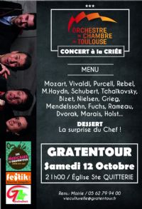 Concert à la criée. Le samedi 12 octobre 2019 à gratentour. Haute-Garonne.  21H00